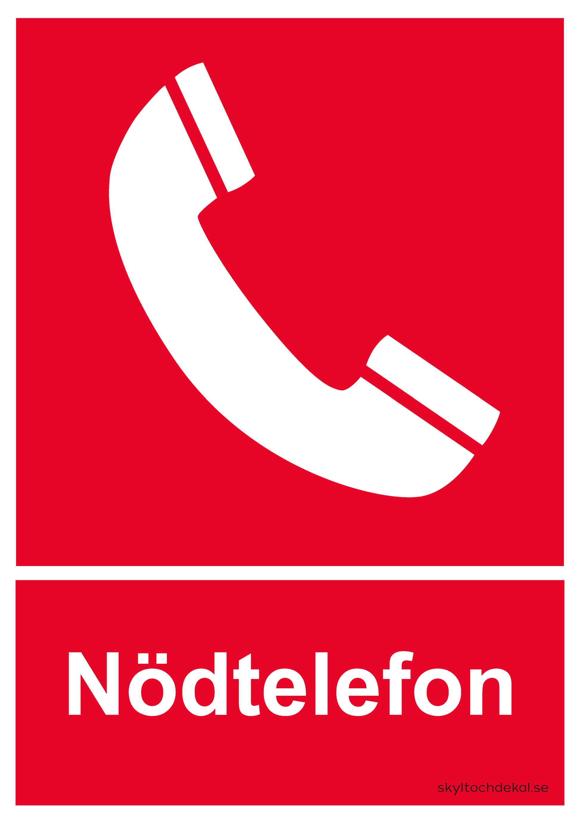 röd skylt nödtelefon, med text