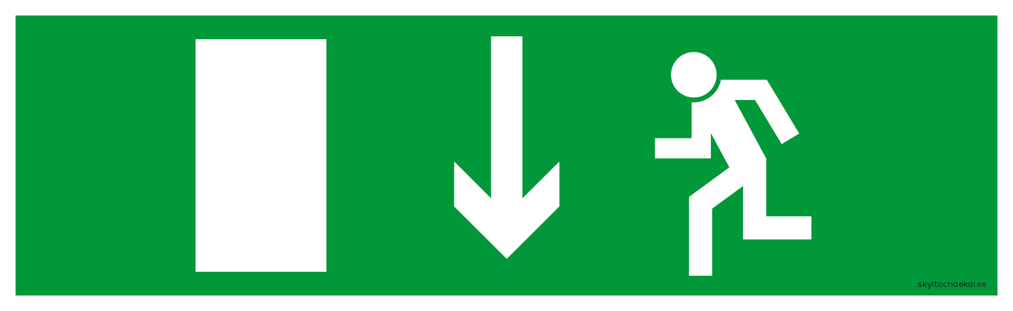 utrymningsskylt pil ner/bak