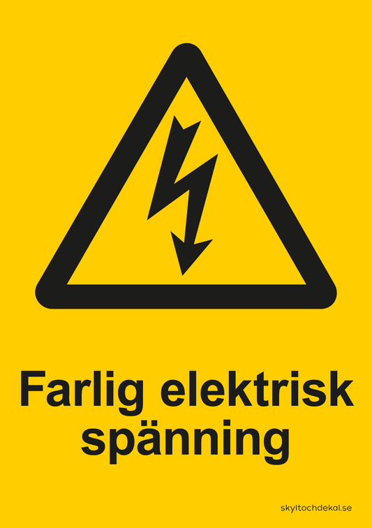 skylt farlig elektrisk spänning (med text)