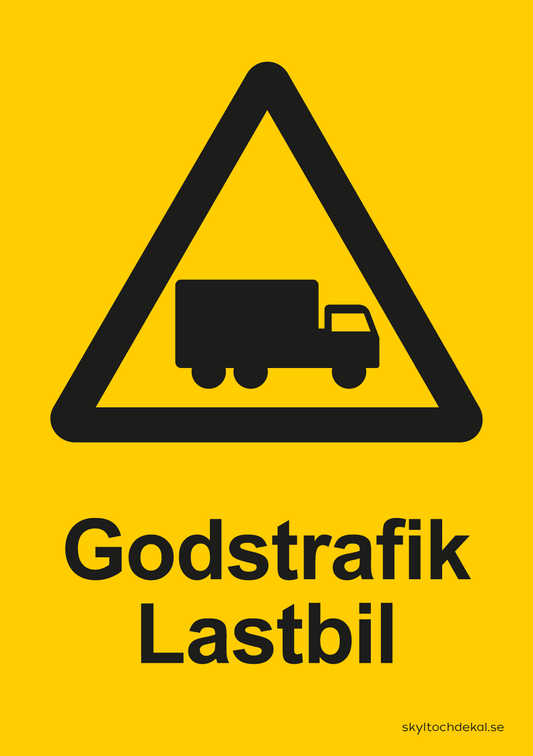 skylt godstrafik lastbil, med text