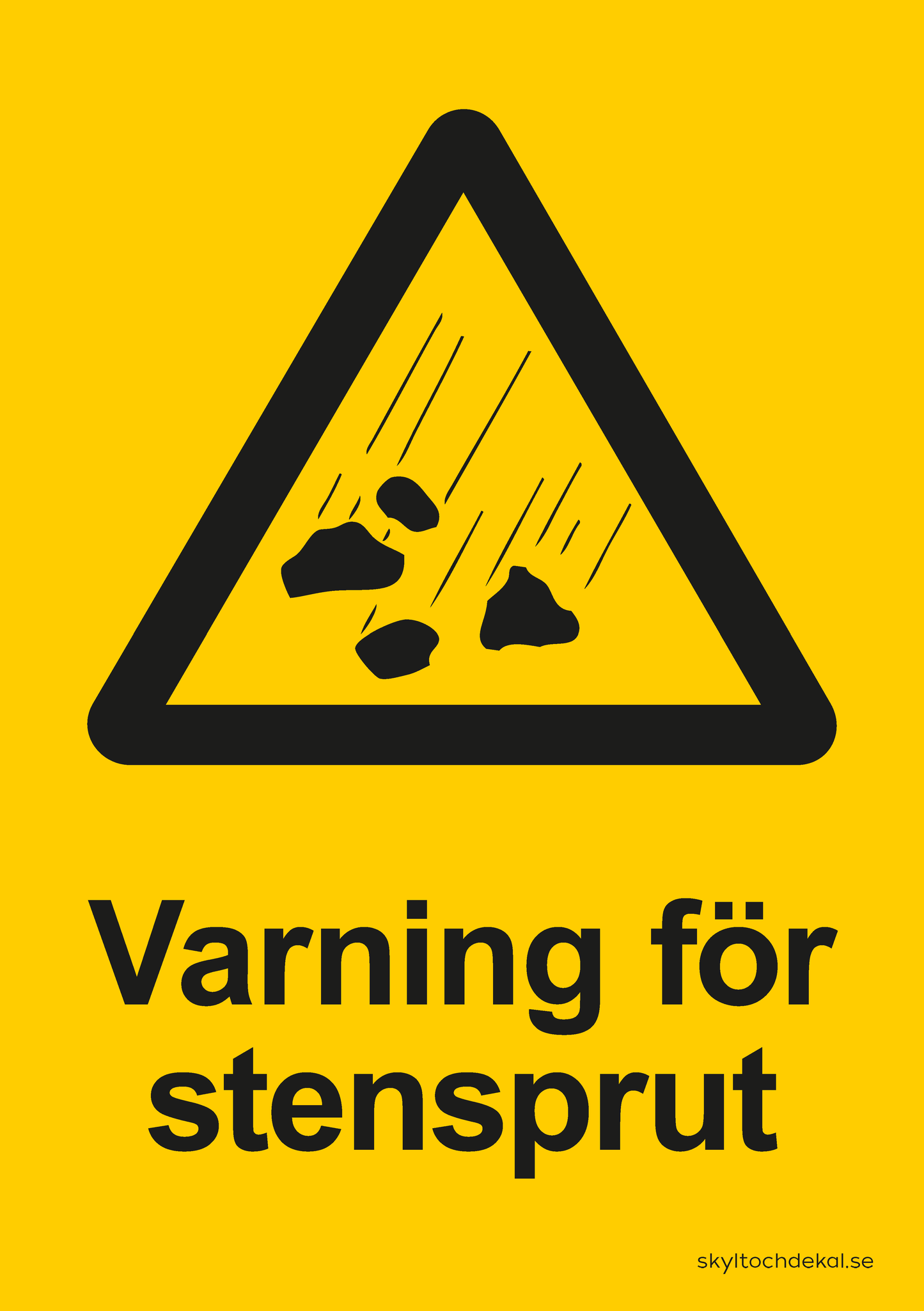 Varning för stensprut, med text