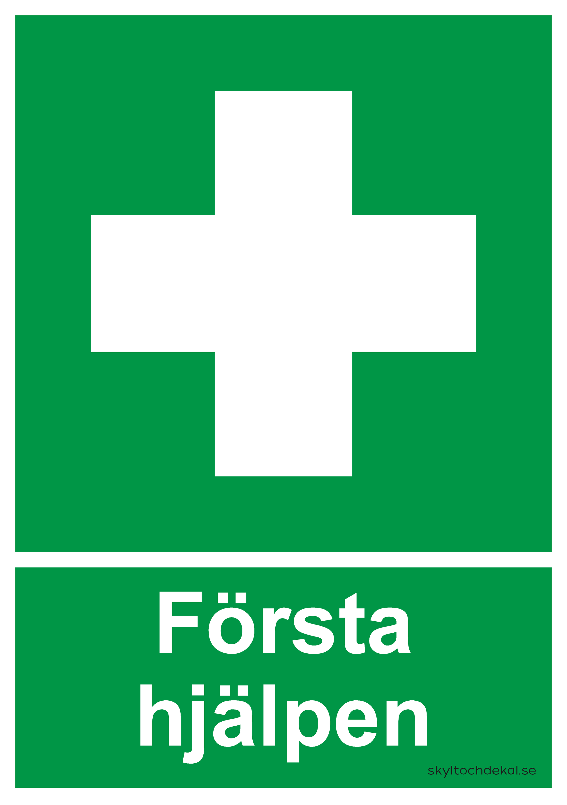 skylt första hjälpen, med text