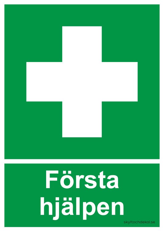 skylt första hjälpen, med text