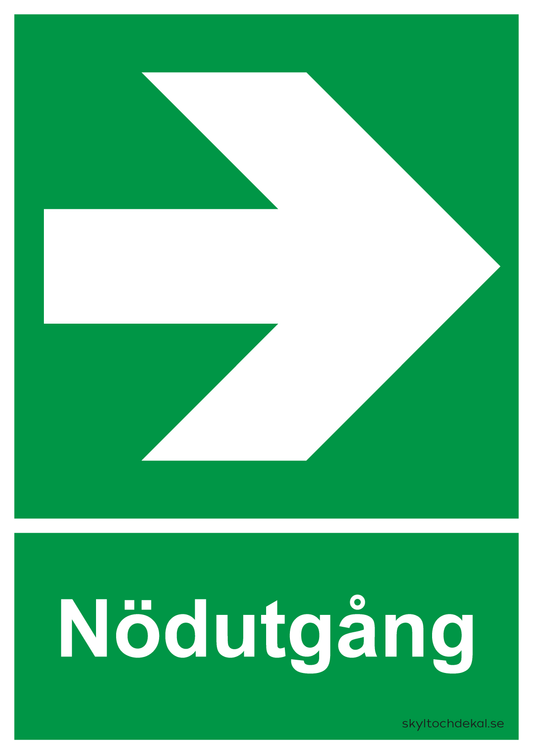 skylt nödutgång höger, med text