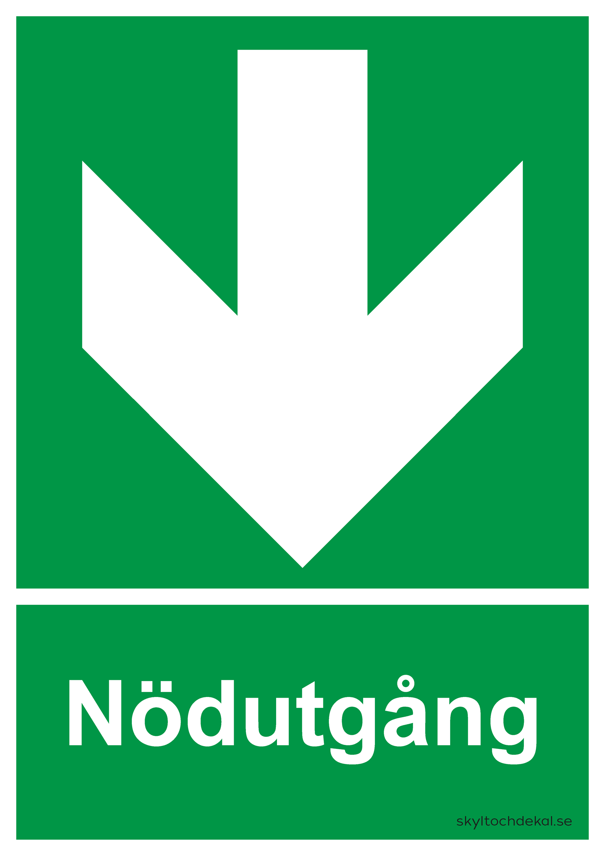 skylt nödutgång ner, med text