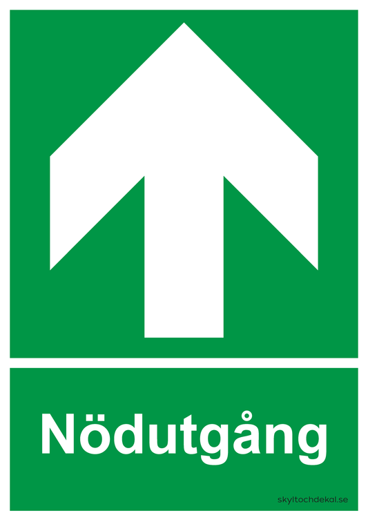 Skylt nödutgång pil upp, med text