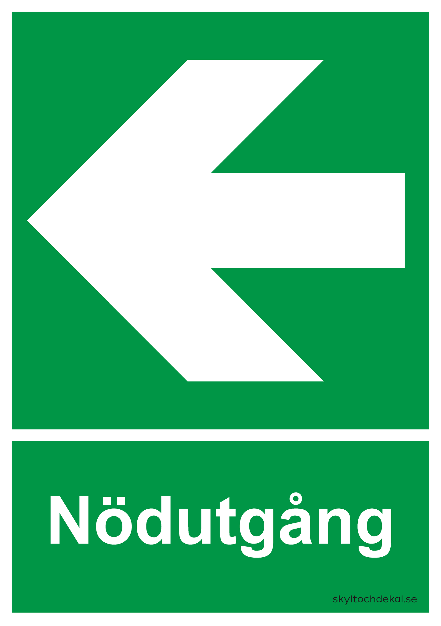 skylt nödutgång vänster, med text